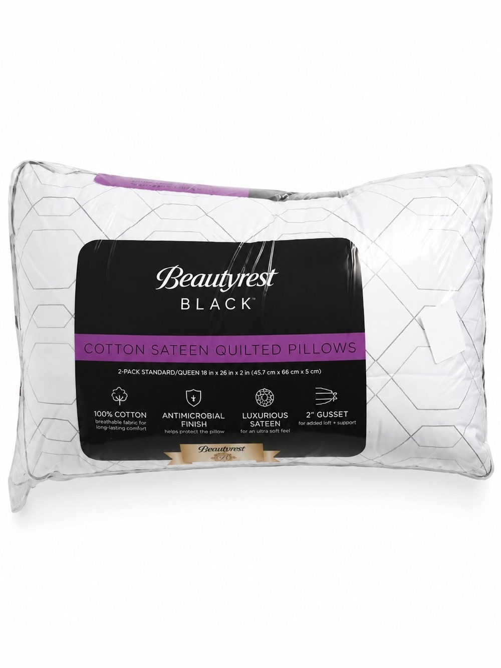 BEAUTYREST BLACK 2pk Luxurious Cotton Sateen Down Alternative Pillows